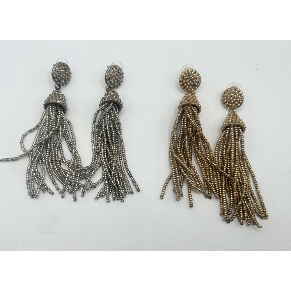 Lot Of 2 Tassel Earrings Gold &‎ Silver Tone Vintage Dangle Hanging